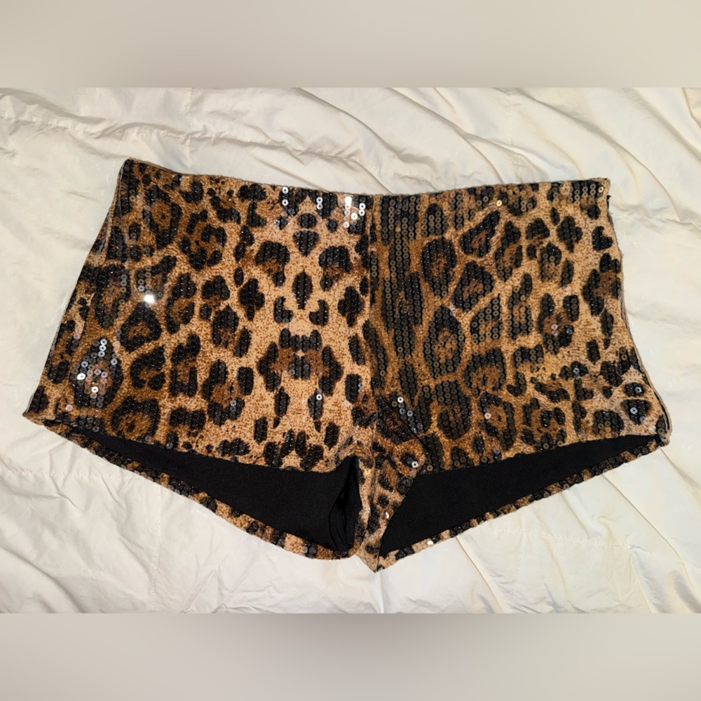 Edikted Leopard Sequin High Waist Shorts
